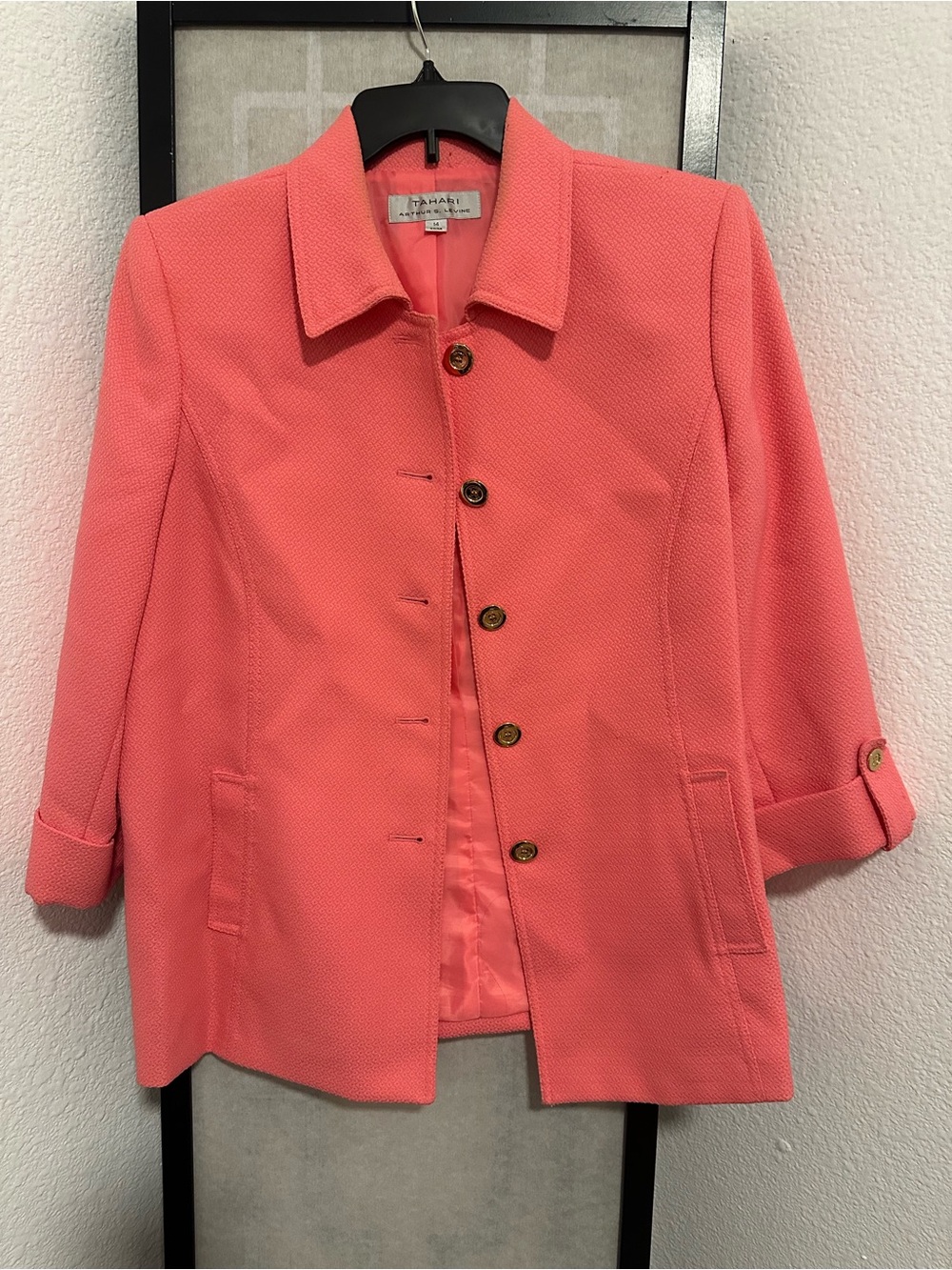 Tahari Coral-Peach Textured Button-Front Jacket